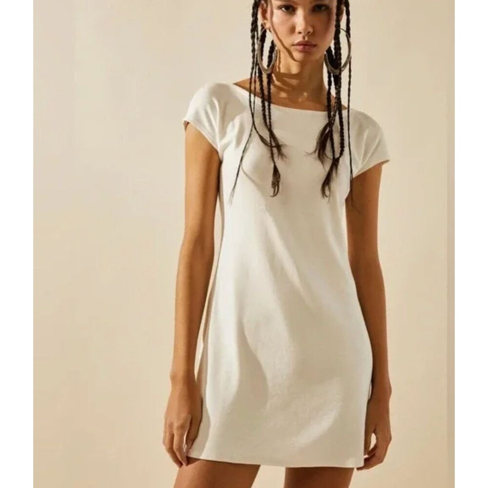 FREE PEOPLE BEACH Rosalia Low Open Back Short Sleeve Mini Dress - Ivory Small